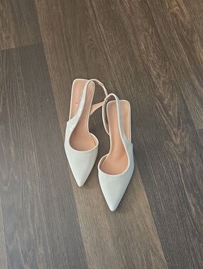 Olivia Miller White Patent Pointed Slingback Heels